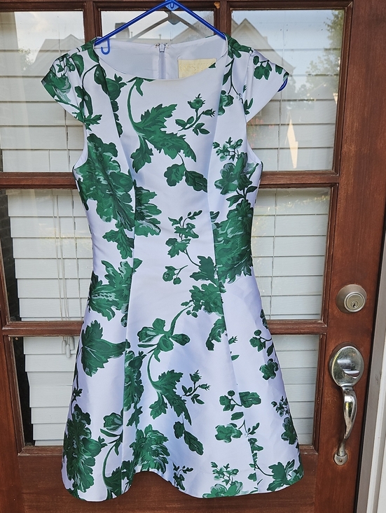 Mestiza New York Dresses & Skirts - Mestiza White Sample Dress with Green Floral Print Fit And Flare With Pockets